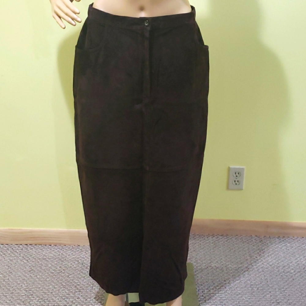 Lord & Taylor ankle length brown suede skirt